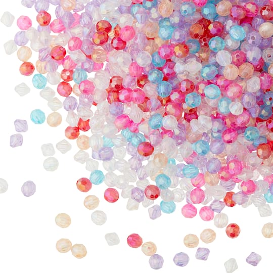 12 Pack: Mix Color Acrylic Faceted Bicone & Round Beads by Bead Landing™